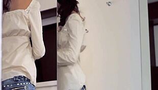 Teen teases pussy with dildos in solo masturbation