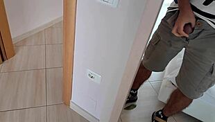 Stepmom shocked by stepson's big dick. Naked milf in pov exhibitionist encounter.