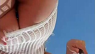 Blonde Slut Flashes in Transparent Dress Without Underwear in Public