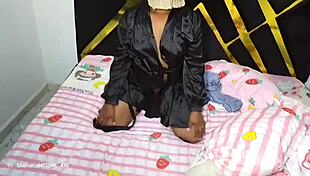 Curvy ebony woman enjoys feeling horny while playing with her big tits and ass