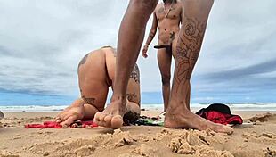 Skinny brunette gets her ass fucked in public places