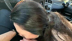 Boldly playing with cock in public parking blowjob