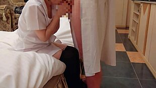 Japanese nurse pleasures patient before wild intimate insertion