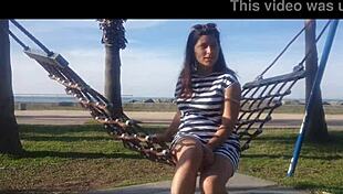 naked girl bent over on public beach gets doggystyle from brunette latina