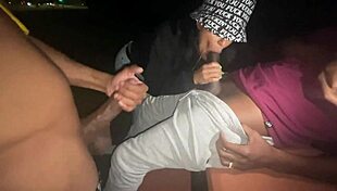 Park slut sucks two dicks doggystyle
