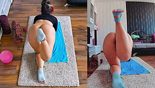 Wet milf spreads big ass in naked workout!