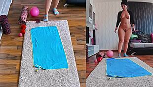 Hot milf spreads ass in sweaty naked yoga