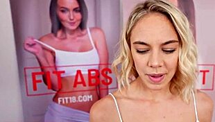 Skinny blonde gets fit and wild in gym casting