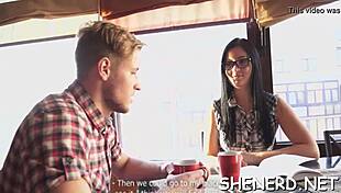 Intense hardcore sex with a nerdy teenage girl and a mature man