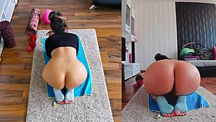 Hot milf spreads ass in sweaty naked yoga