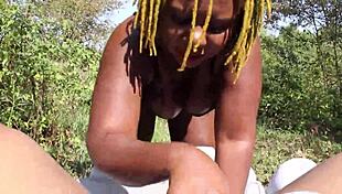 Poizon Ivy gives Don Whoe a sloppy backyard blowjob