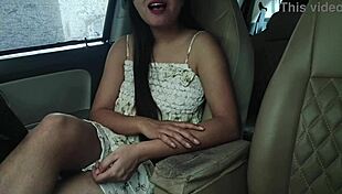 Blackmailing girlfriend outdoor with ex best friend in car