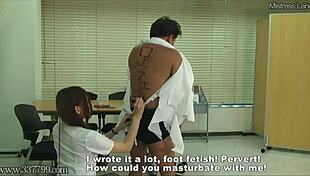 Femdom and foot worship in a Japanese setting