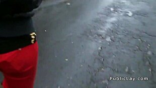 Euro brunette flashes in public for cash