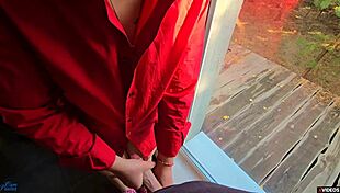 step sister helps brother cum in her panties while mom waits in car