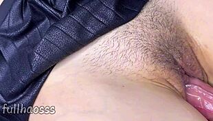 Teasing my hairy pussy stepdaughter close up. Watch her get wet and filled with cum.