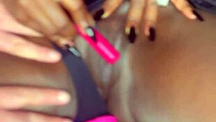 Black model vibes her wet pussy for guy