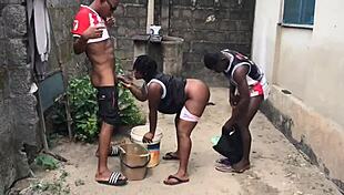 Why do two brothers fuck their submissive stepmother by the well side?