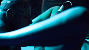 Latina Gags On Vibrator While Feet Touch Cock