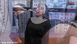 Imagine this naughty brazilian nun with her tongue and piercing teasing a monster cock