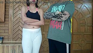 Young student tricked into naughty yoga workout with trainer