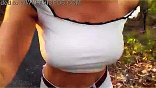 Amazing milf flashes her big tits on a public bike ride!