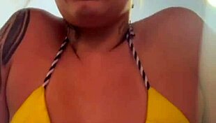 Training in tiny bikini at beach gym, pussy dripping wet 😍