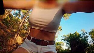 Amazing milf flashes her big tits on a public bike ride!