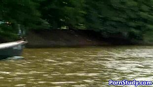 Eurobabe rides waterbike naked in public fetish scene