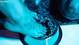 Latina Gags On Vibrator While Feet Touch Cock