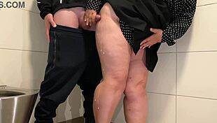 Public toilet action with a thick, hairy MILF