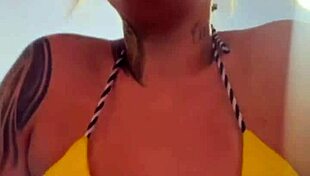 Training in tiny bikini at beach gym, pussy dripping wet 😍