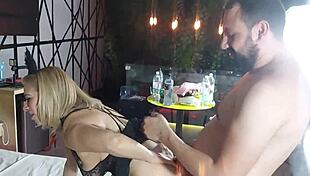 BLONDE WIFE FUCKS BACKSTAGE!