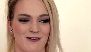 Feeling aroused by leggy blondie Carly Rea's intense fingering and masturbation in casting interview.