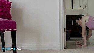 Natural brunette babe sits on sorority girl's face. She moans loudly during intense muff diving on Adultmobile.