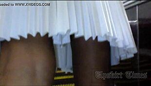 Golden-haired beauty in upskirt, hidden camera footage