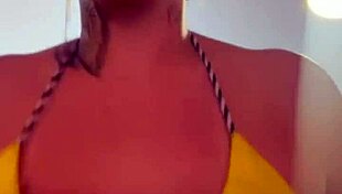 Training in tiny bikini at beach gym, pussy dripping wet 😍