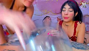 stepsisters love sucking cocks in a rough double blowjob
