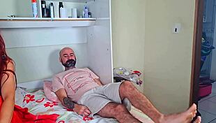 Stepfather sneaks in for a voyeur peek