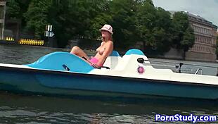 Eurobabe rides waterbike naked in public fetish scene