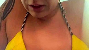 Training in tiny bikini at beach gym, pussy dripping wet 😍