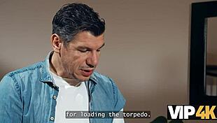 this sexy brunette mistakes the whistle for a signal to suck an old man's cock in stockings