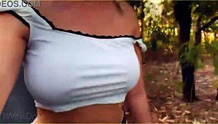 Amazing milf flashes her big tits on a public bike ride!