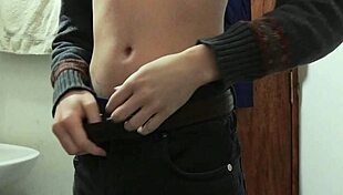 Skinny Amateur Strips Naked, Masturbates in Bathroom