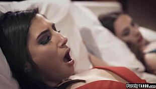 Big tit brunette discovers the creep's secret