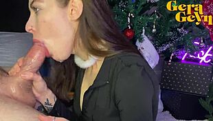 christmas deepthroat leads to huge cum facial on teen