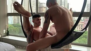 Amateur couple’s balcony scene: passionate kissing and hardcore sex