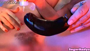 Hannamontana fucks two men with a dildo, wet and fingering