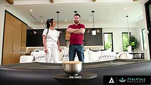 Nuru massage hot cock massage by busty masseuse jennifer white with french subtitles, cum facial, oiled pussy cowgirl.