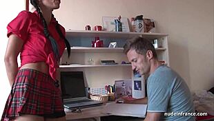 Deep Anal Pounding of Busty French Brunette in Uniform Jizzed